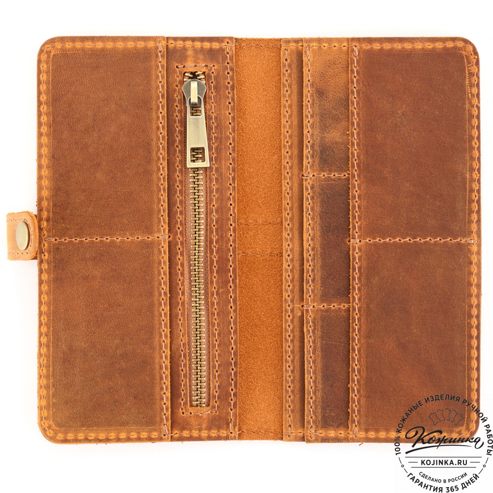  Кожаное портмоне на кнопке Тревис (рыжий крейзи) 